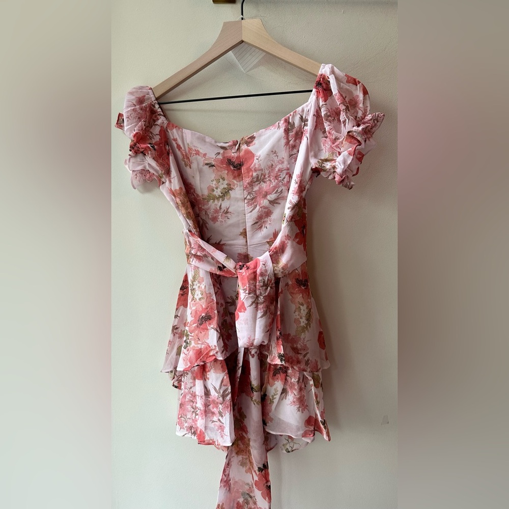 One and Only, Pink Floral Off-Shoulder Ruffle Romper, Size L | 0902 - Picture 5 of 9